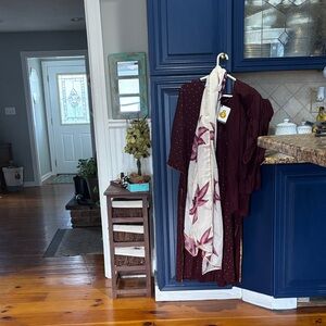 Burgundy Dress with Floral Scarf